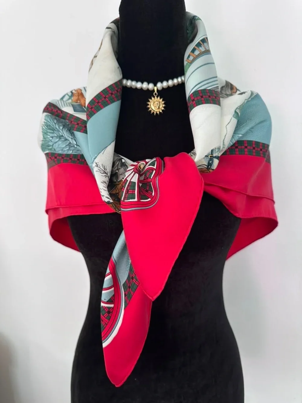 Hermes Silk Scarf Red White Hand Rolled Made in France